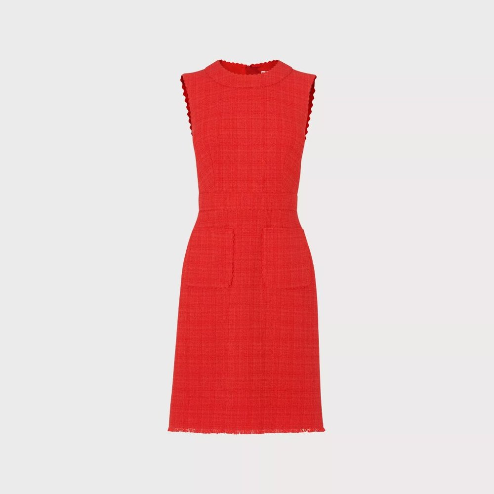 LK Bennett Lucca Red Tweed Scallop Trim Dress